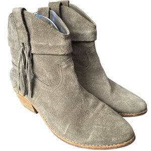 JOIE Suede Fringe Grey Ankle Boots